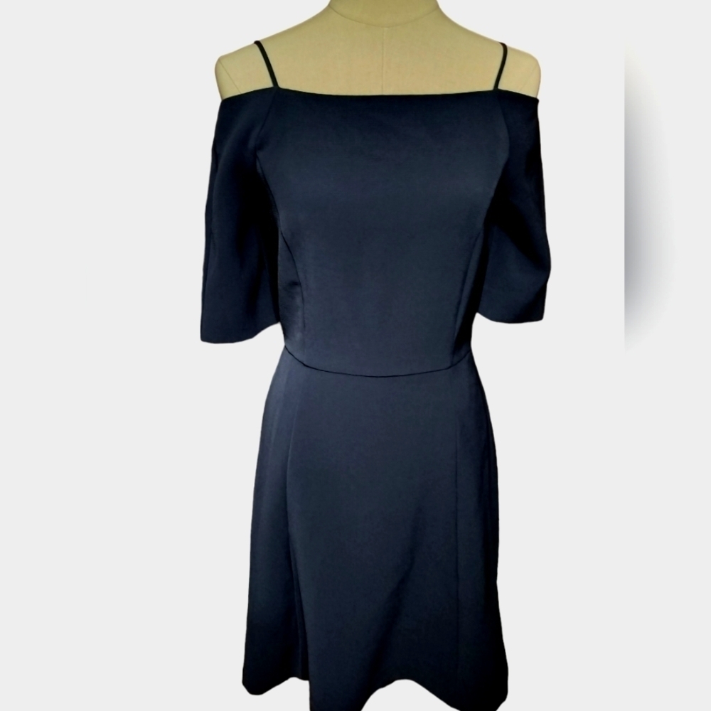 2126) H&M Navy Blue Off the Shoulder Fit & Flare Dress Size  8